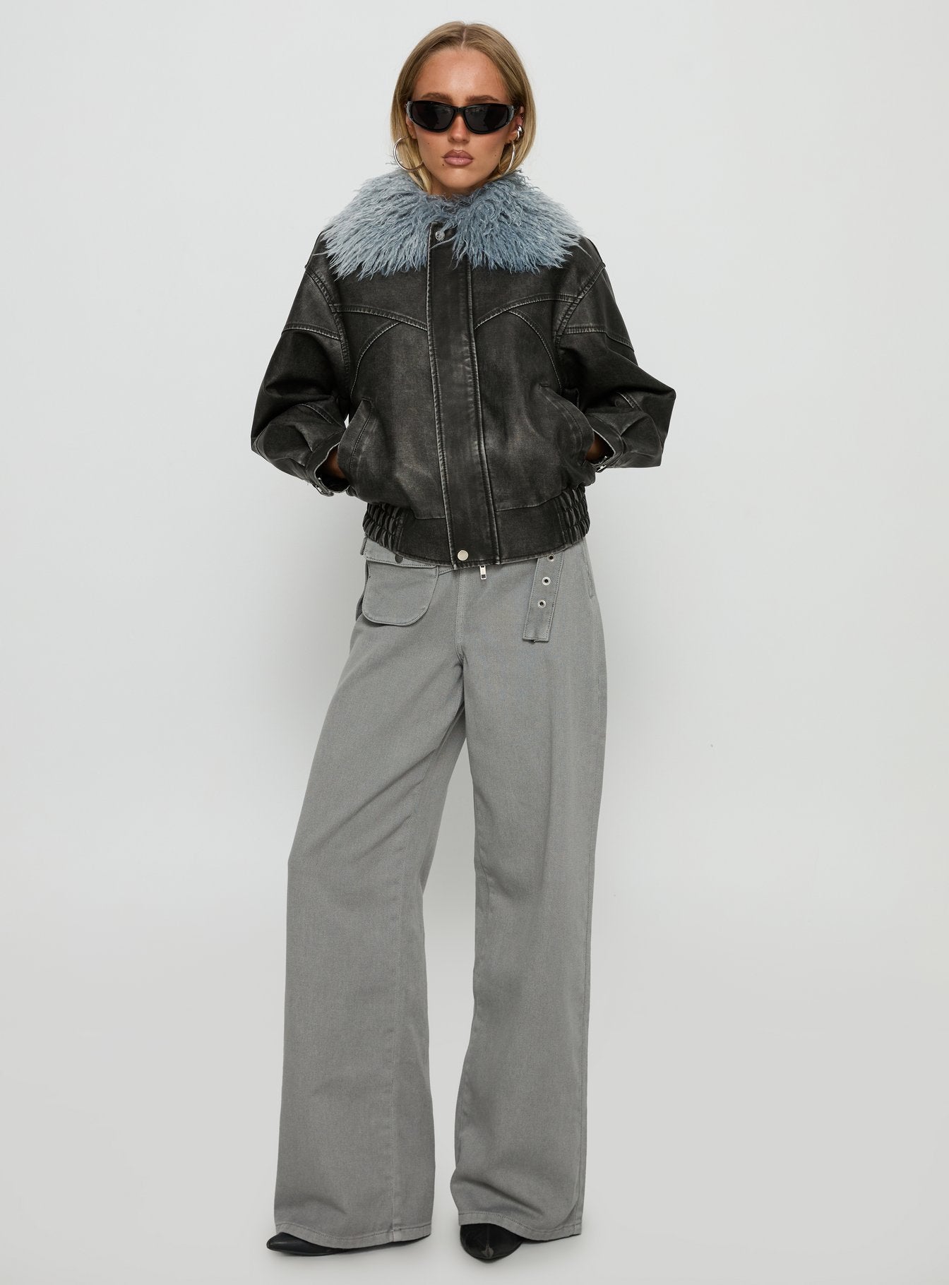 Brittanni Fluffy Collar Jacket Black Blue - Image 3