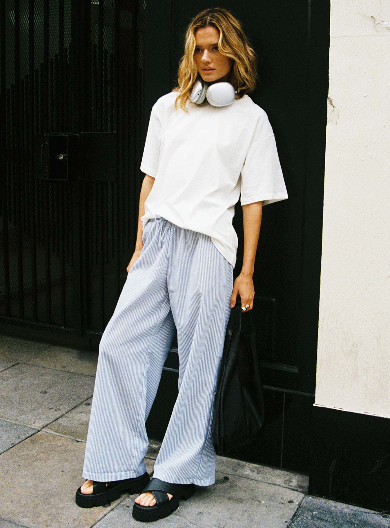 Holiday Tie Front Pant Blue White Stripe - Image 10