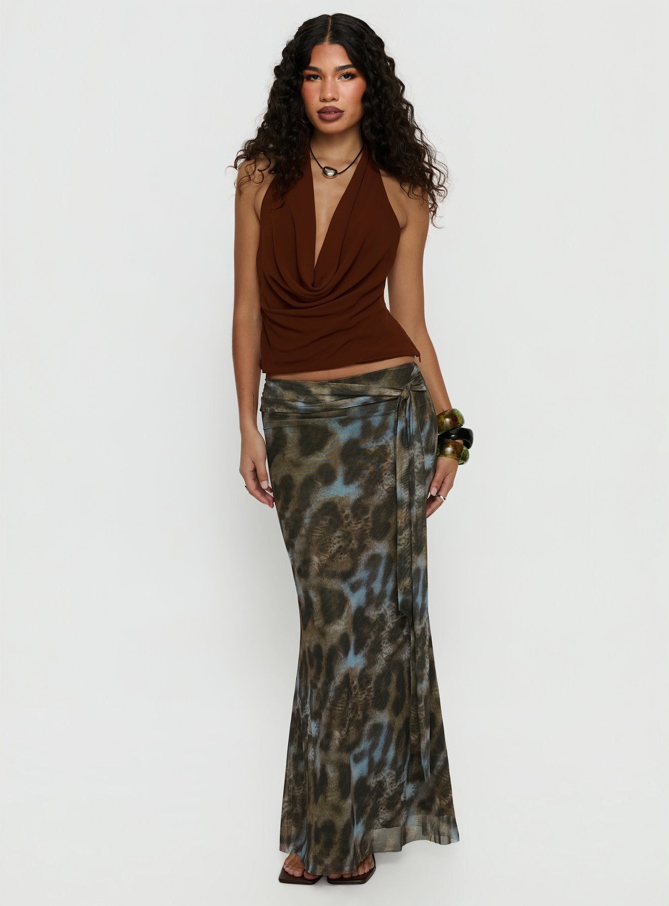 Annina Plunge Neck Backless Halter Top Chocolate - Image 3