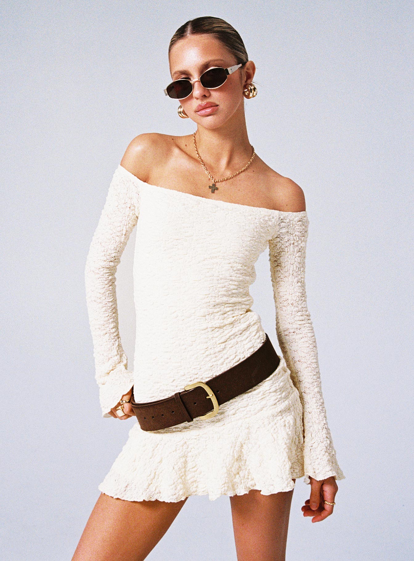 Vancesca Long Sleeve Mini Dress Cream - Image 10