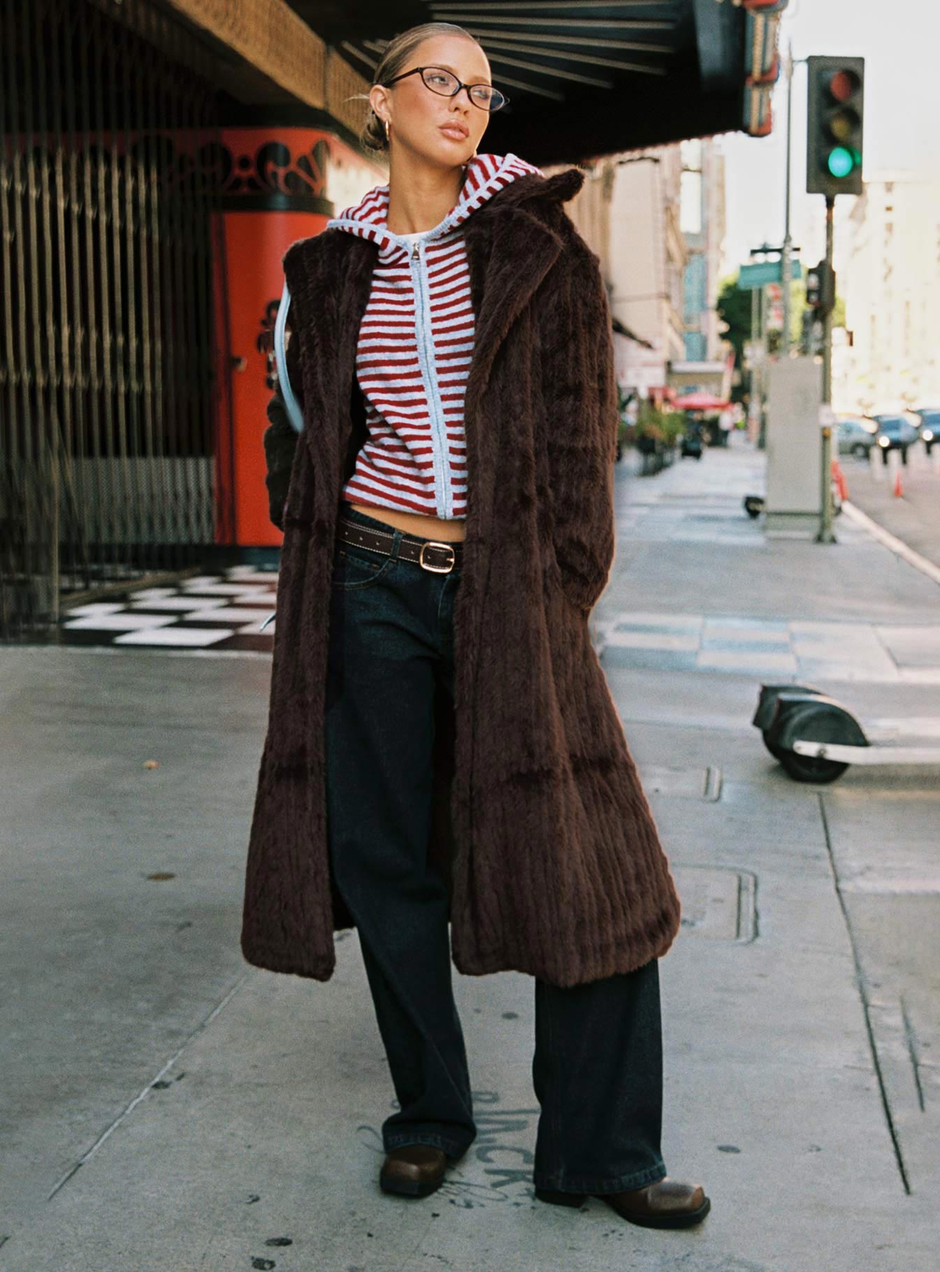 Moss Faux Fur Coat Chocolate - Image 10