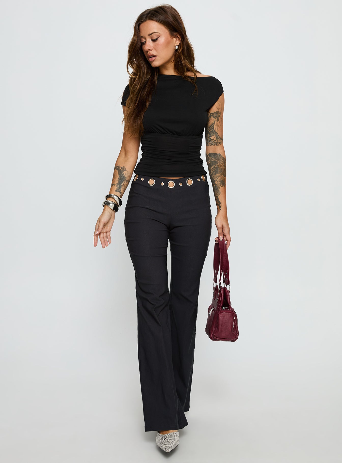 True Grit Eyelet Flare Pants Grey - Image 3