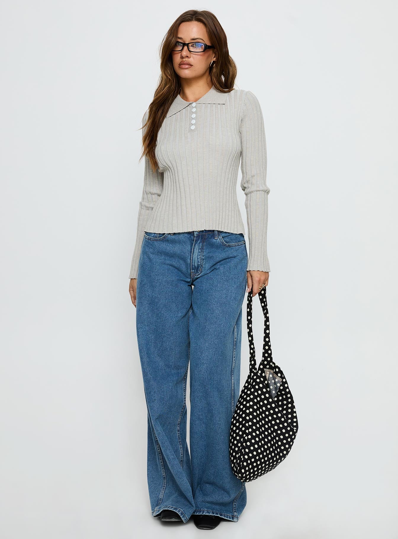 Wakely Collared Long Sleeve Top Grey - Image 2