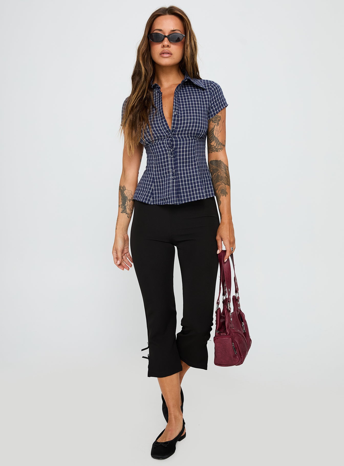 Cottesloe Blouse Top Navy Check - Image 3
