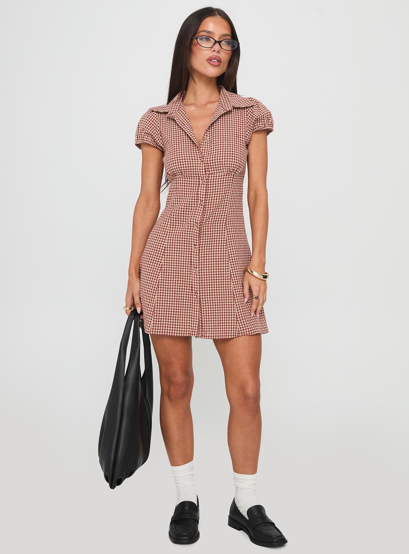 Kavira Tie Bust Shirt Dress Red Gingham - Image 2