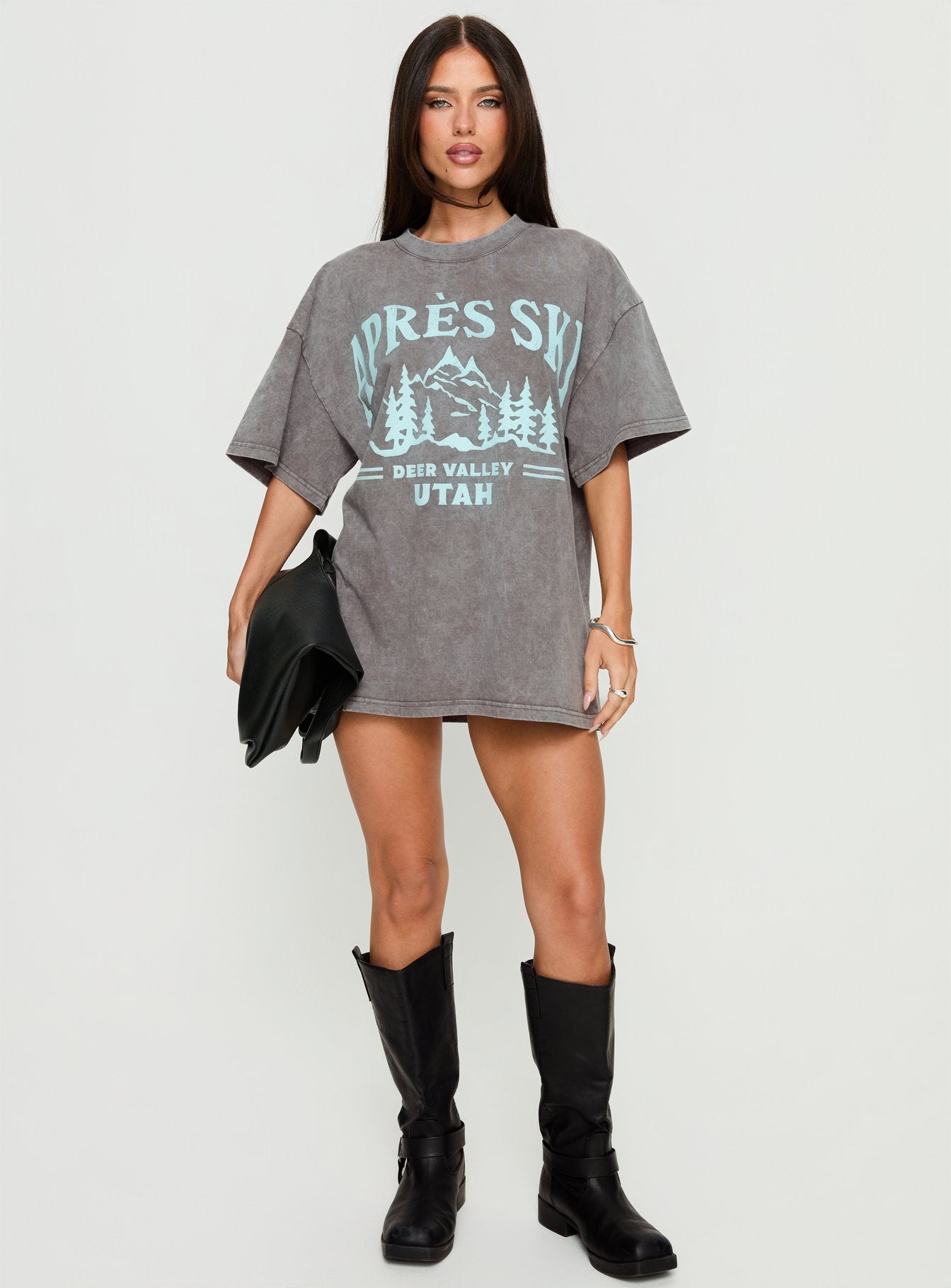 Apres Ski Valley Oversized Graphic Tee Charcoal - Image 2