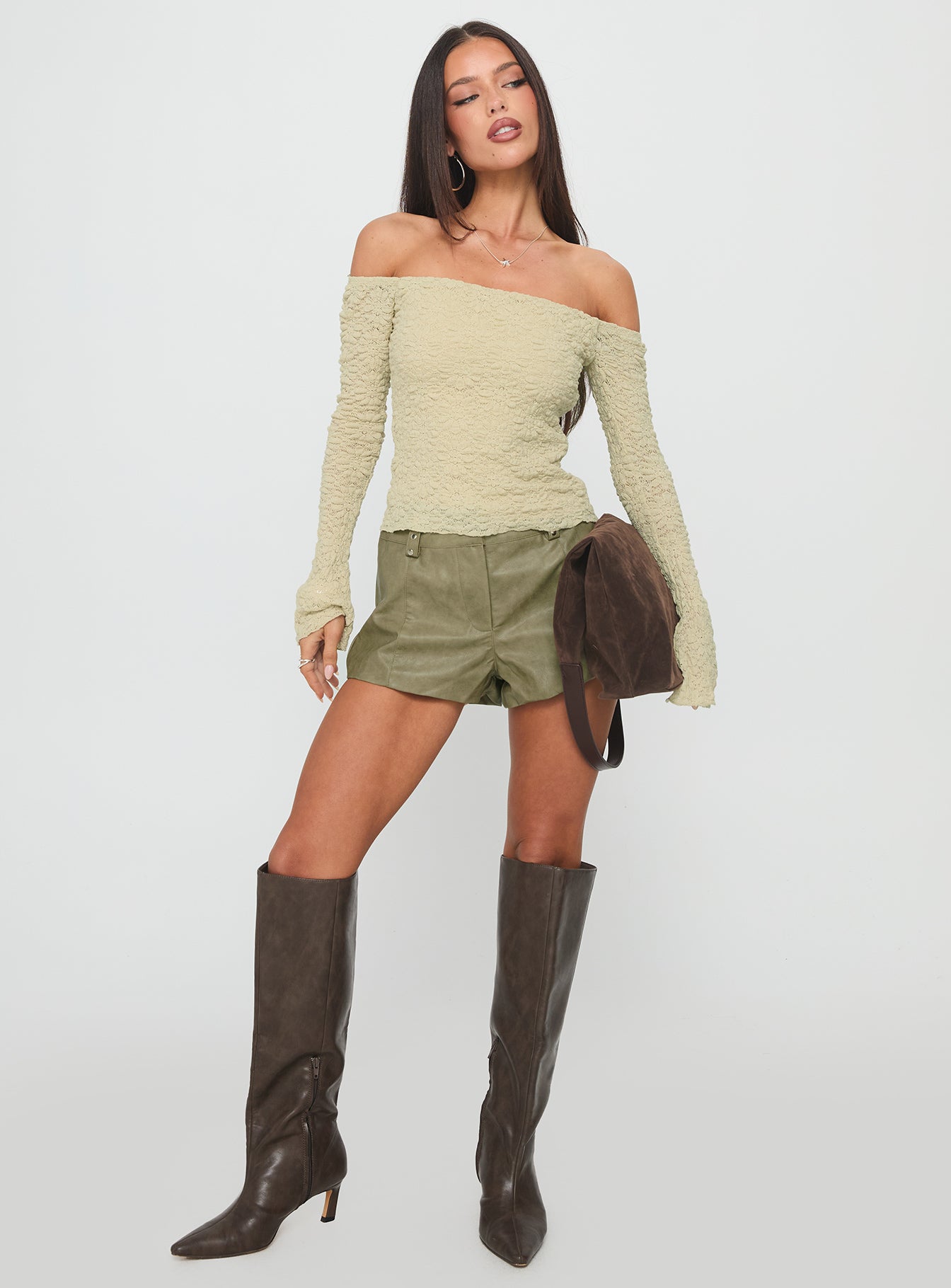 Kenickie Stud Micro Shorts Khaki - Image 3