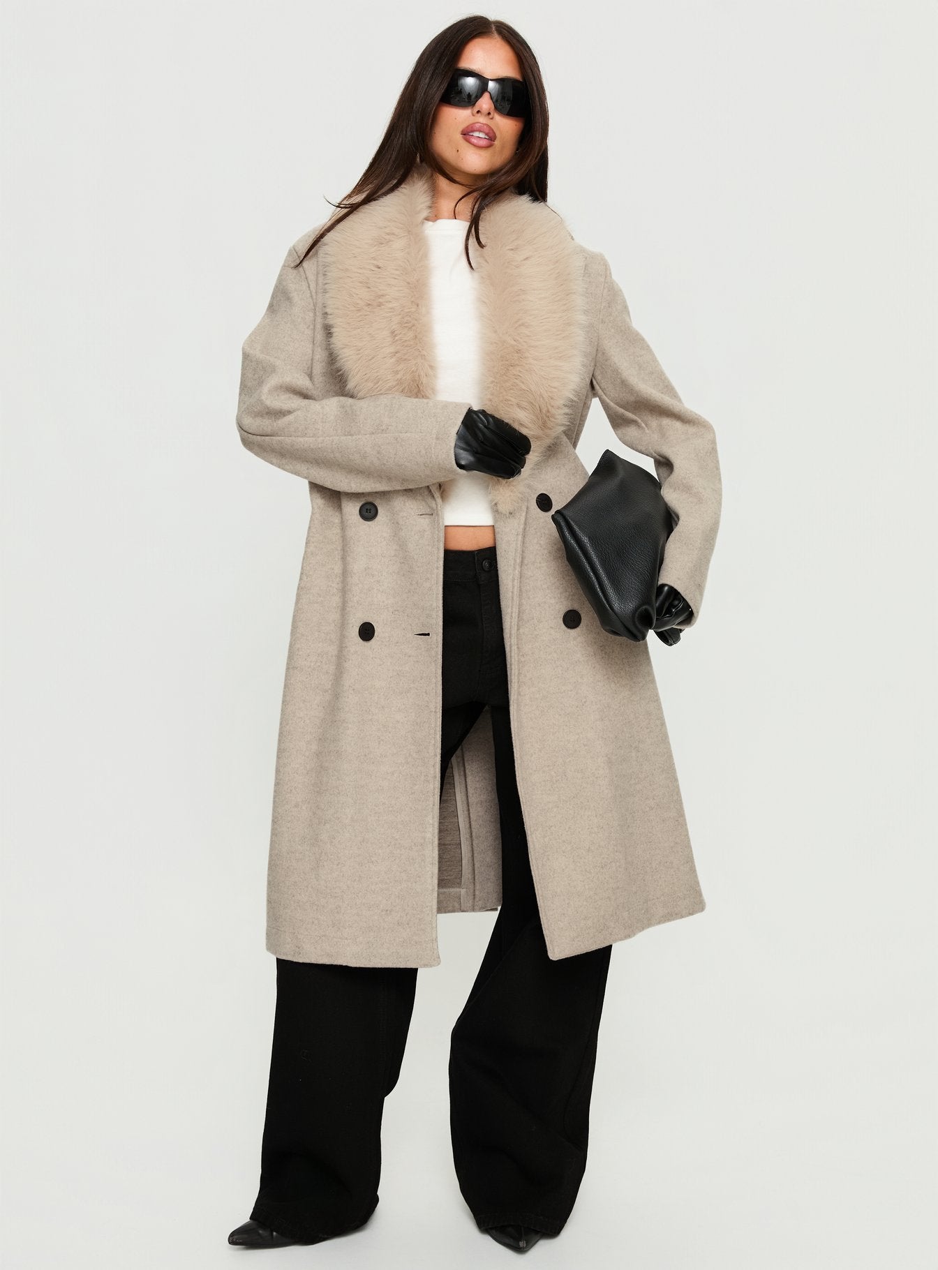Hallyn Faux Fur Collar Coat Beige - Image 3