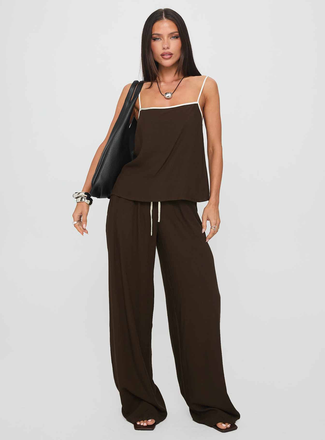Nolei Contrast Pant Set Chocolate White - Image 2