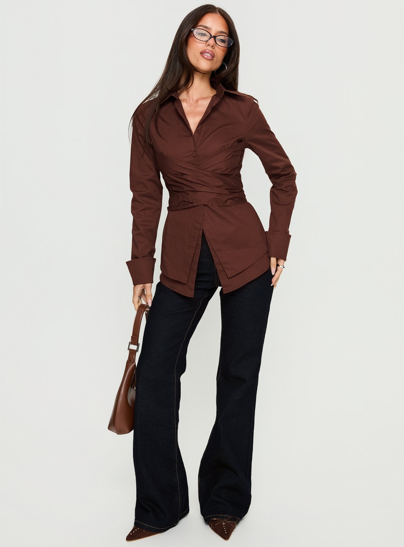 Shapeshifter Twist Long Sleeve Shirt Chocolate - Image 2