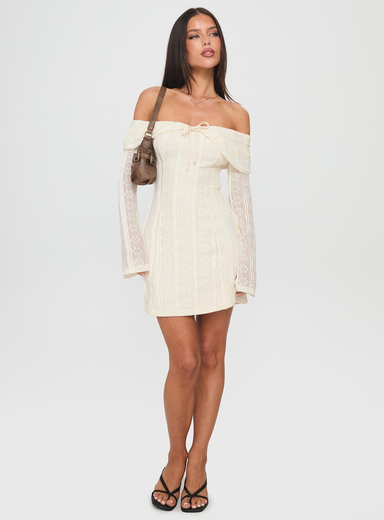 Colettie Long Sleeve Mini Dress Cream - Image 3