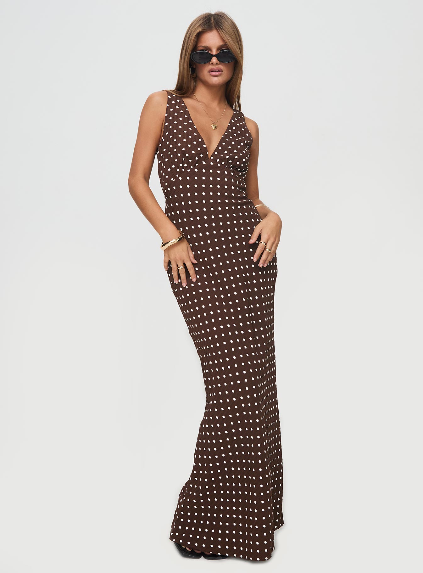 Nellie Maxi Dress Brown Polka Dot - Image 3