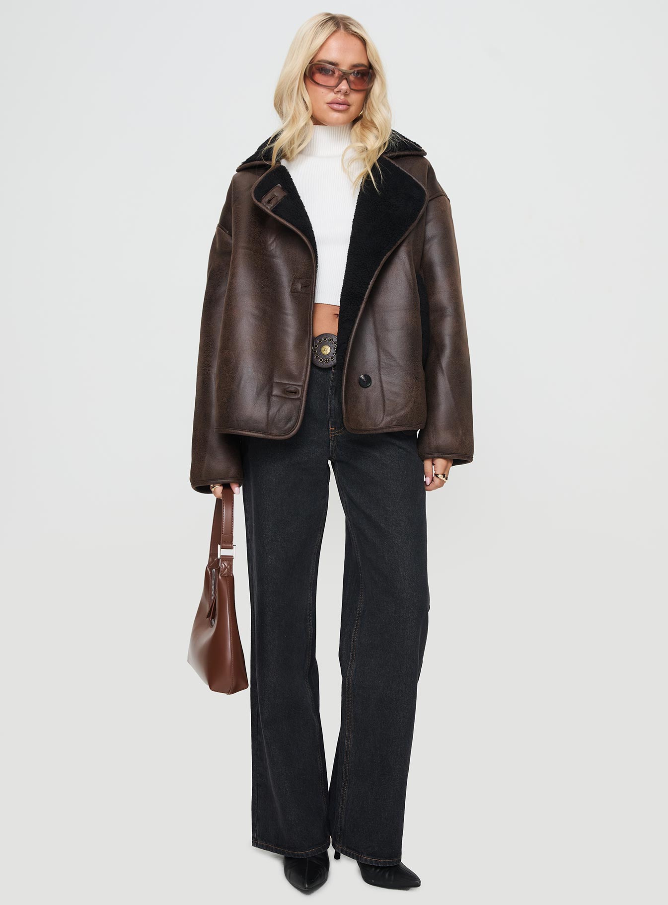 Nunez Faux Leather Jacket Washed Brown Black - Image 3