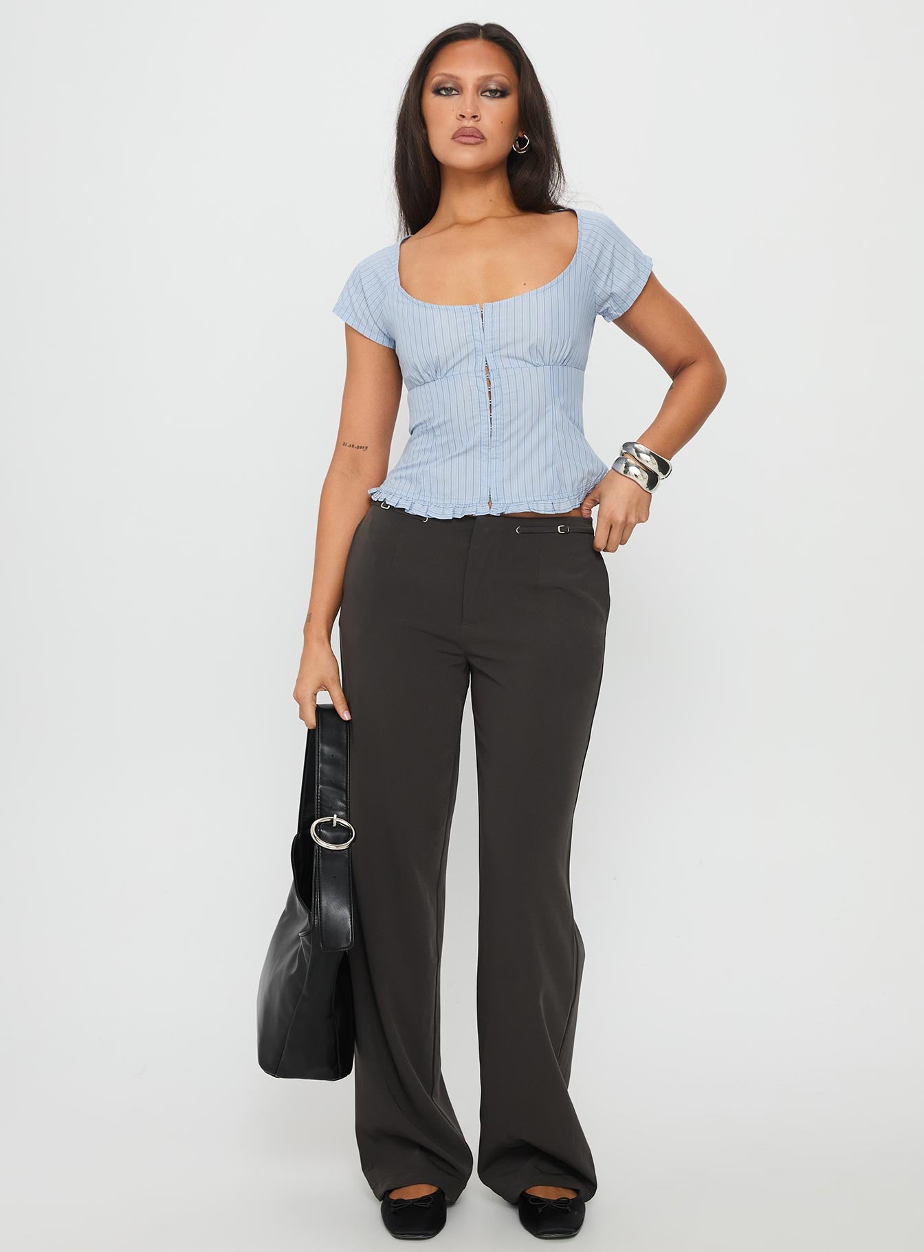Nymera Short Sleeve Blouse Top Blue Stripe - Image 2