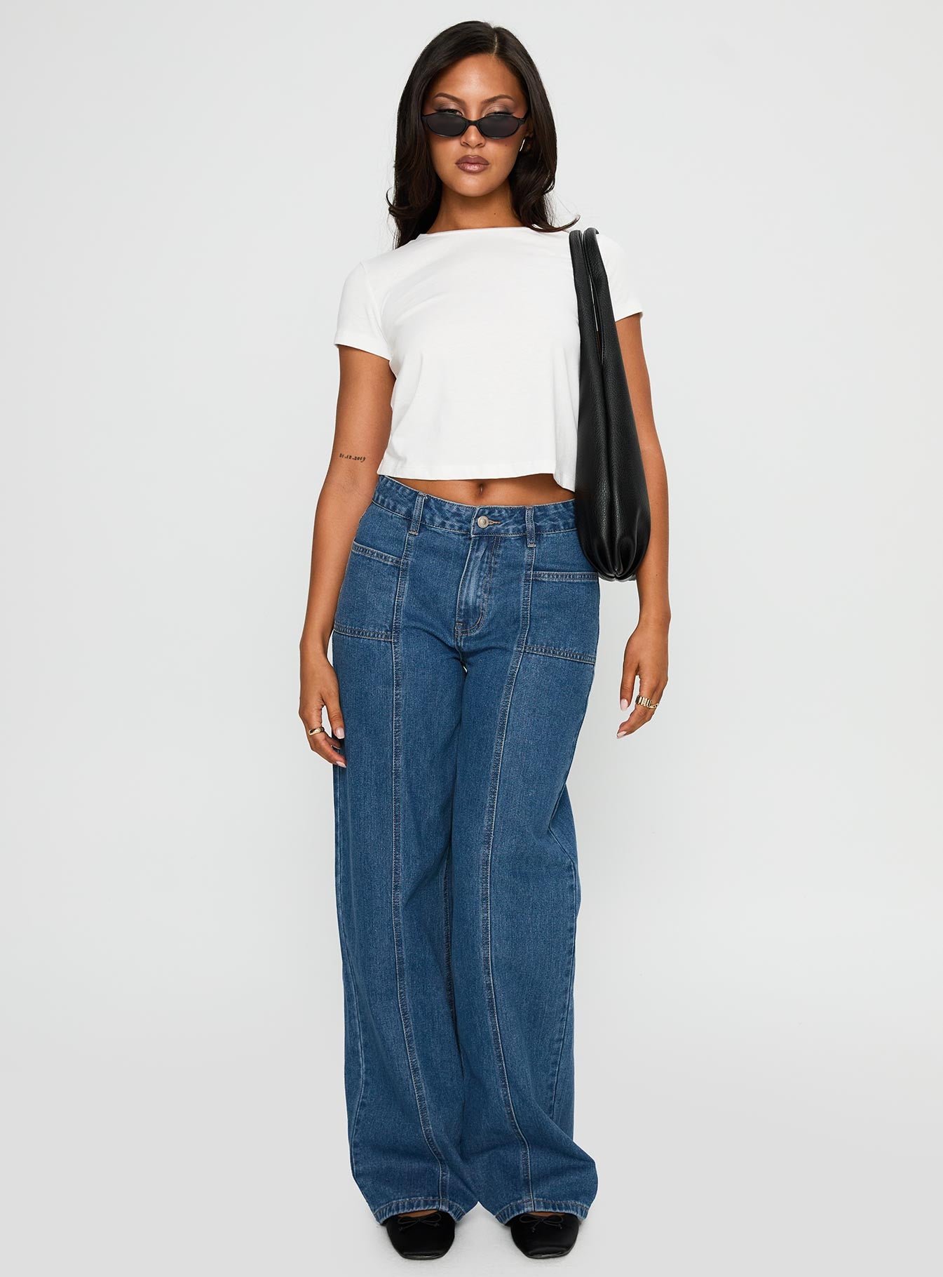 Taji Mid Rise Wide Leg Jeans Dark Blue - Image 3