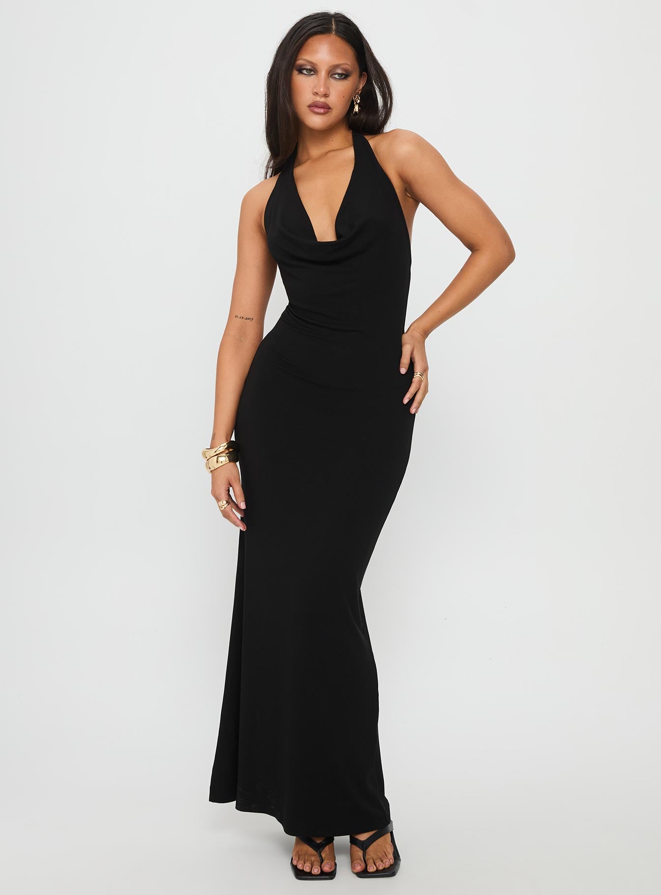 Diamonde Halter Scarf Maxi Dress Black - Image 2
