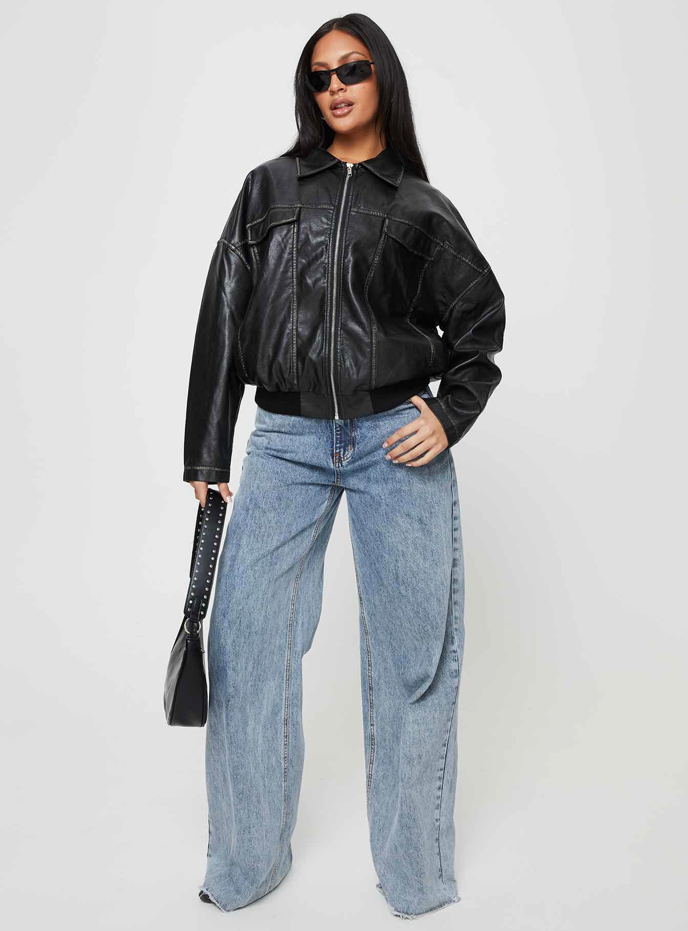Tanza Faux Leather Jacket Washed Black - Image 4