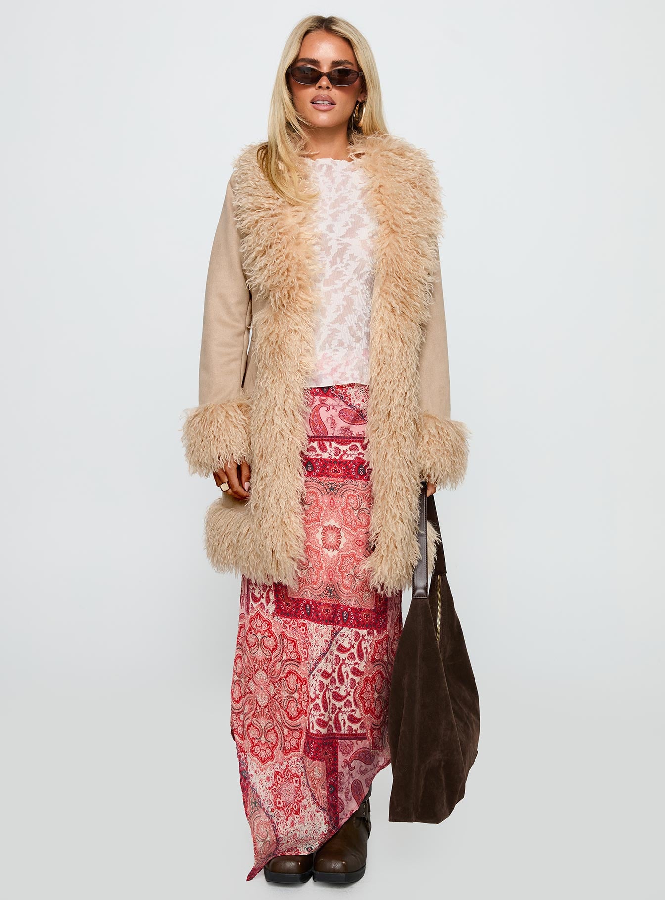 Josefina Faux Fur Detail Jacket Beige - Image 3