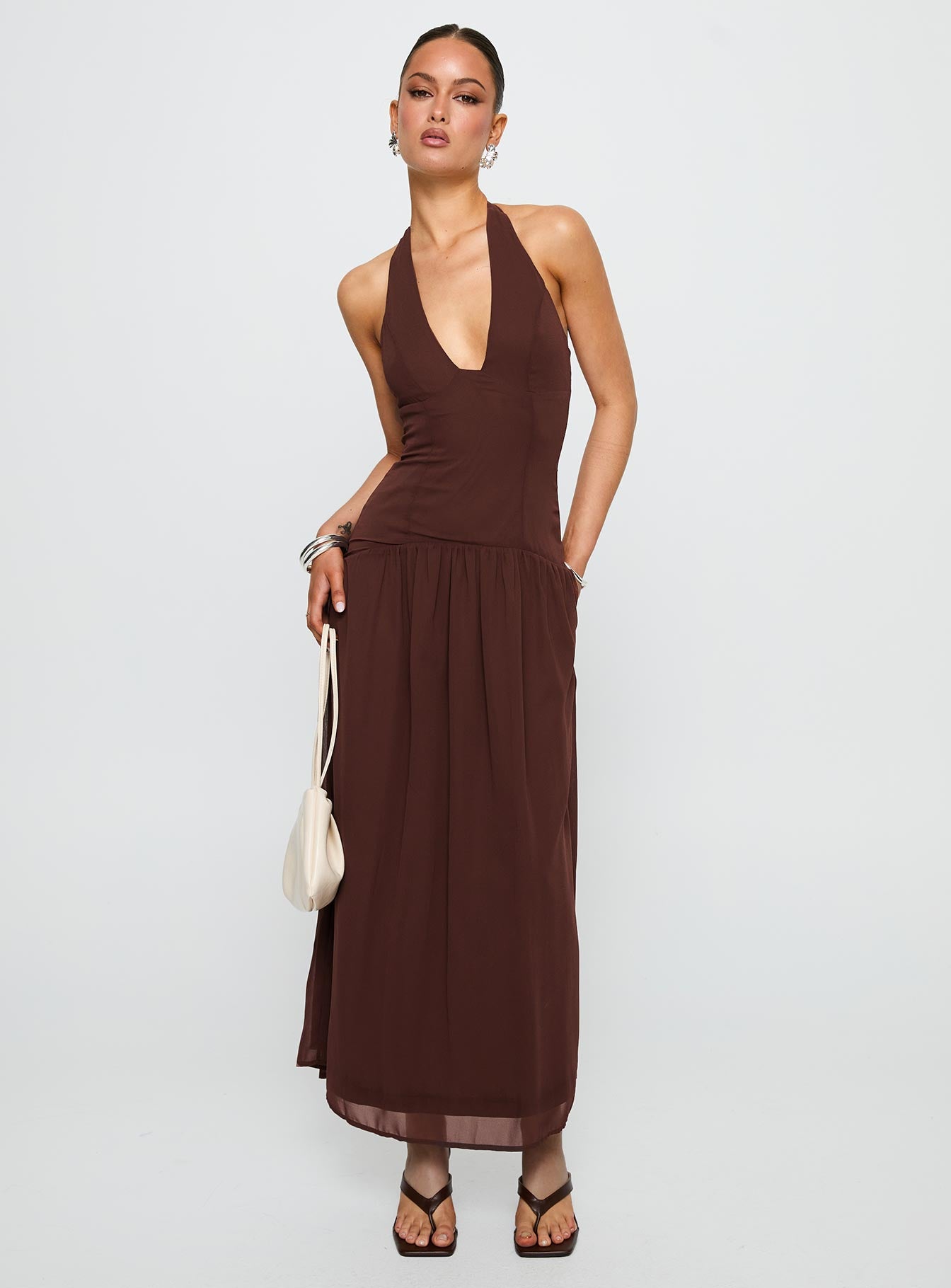 Chestnut Drop Waist Maxi Dress Brown - Image 3