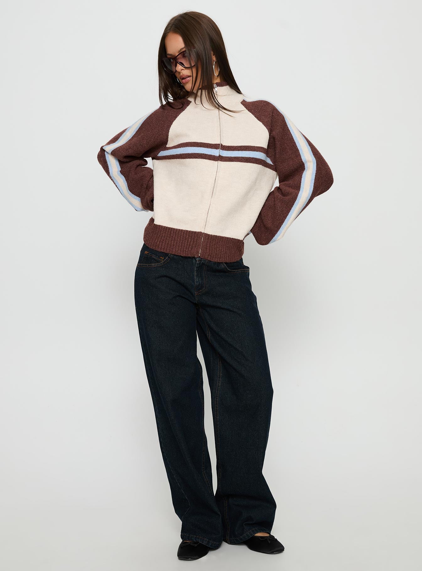 Lexanne Zip Through Knit Jumper Cream Multi - Image 3