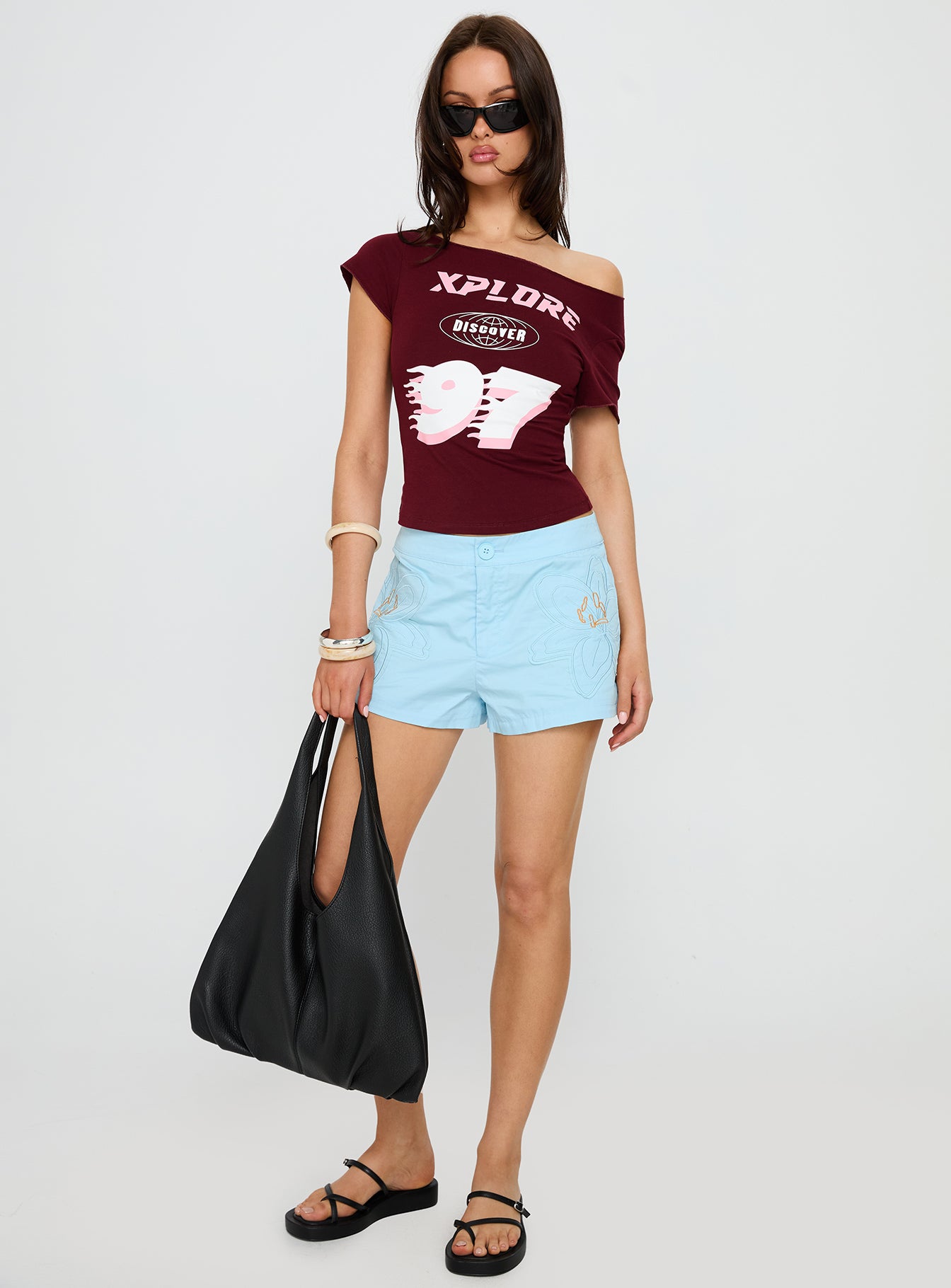Xplore 97 Off Shoulder Graphic Top Burgundy - Image 3