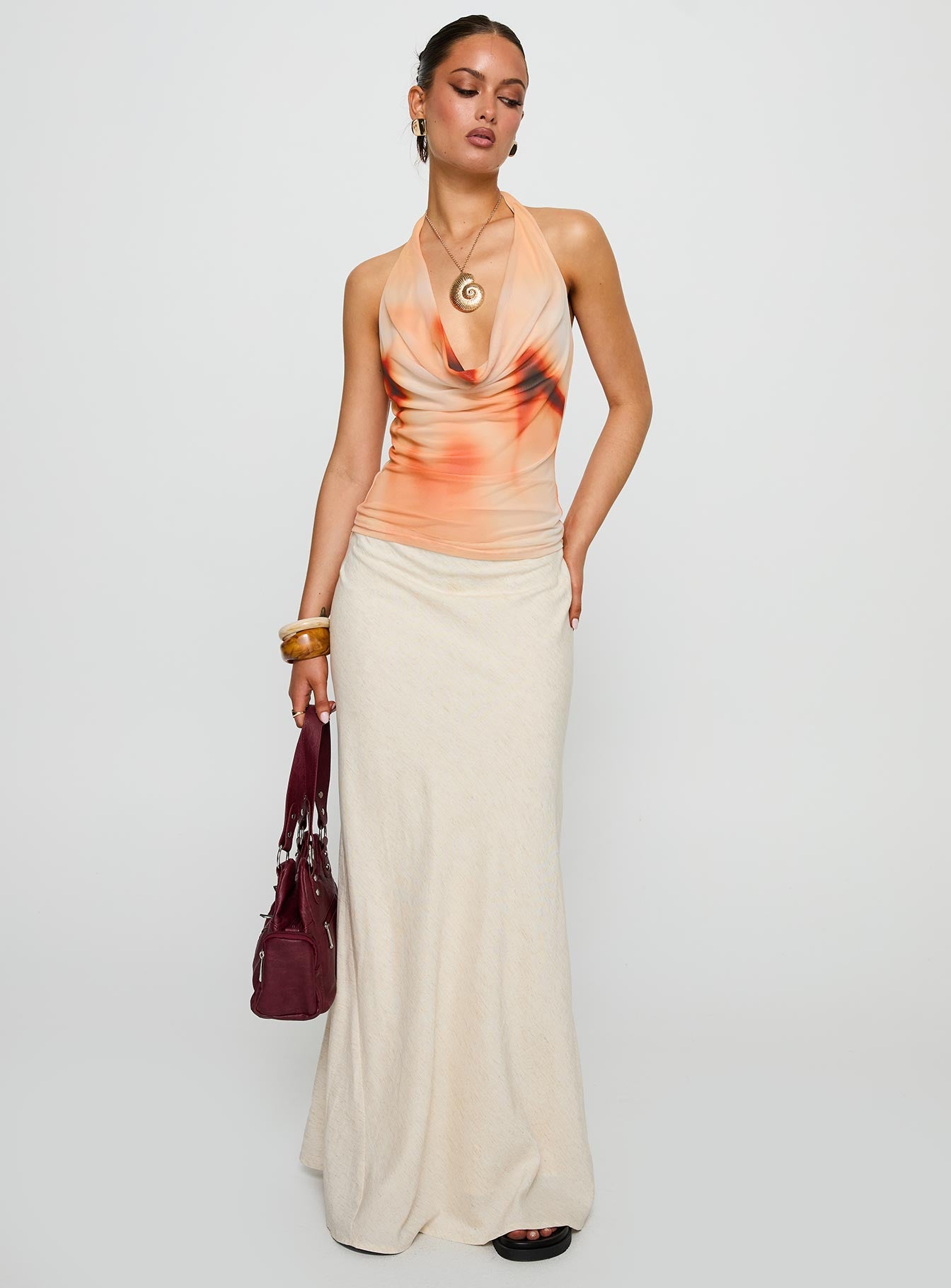 Do It Again Cowl Neck Top Orange Multi - Image 2
