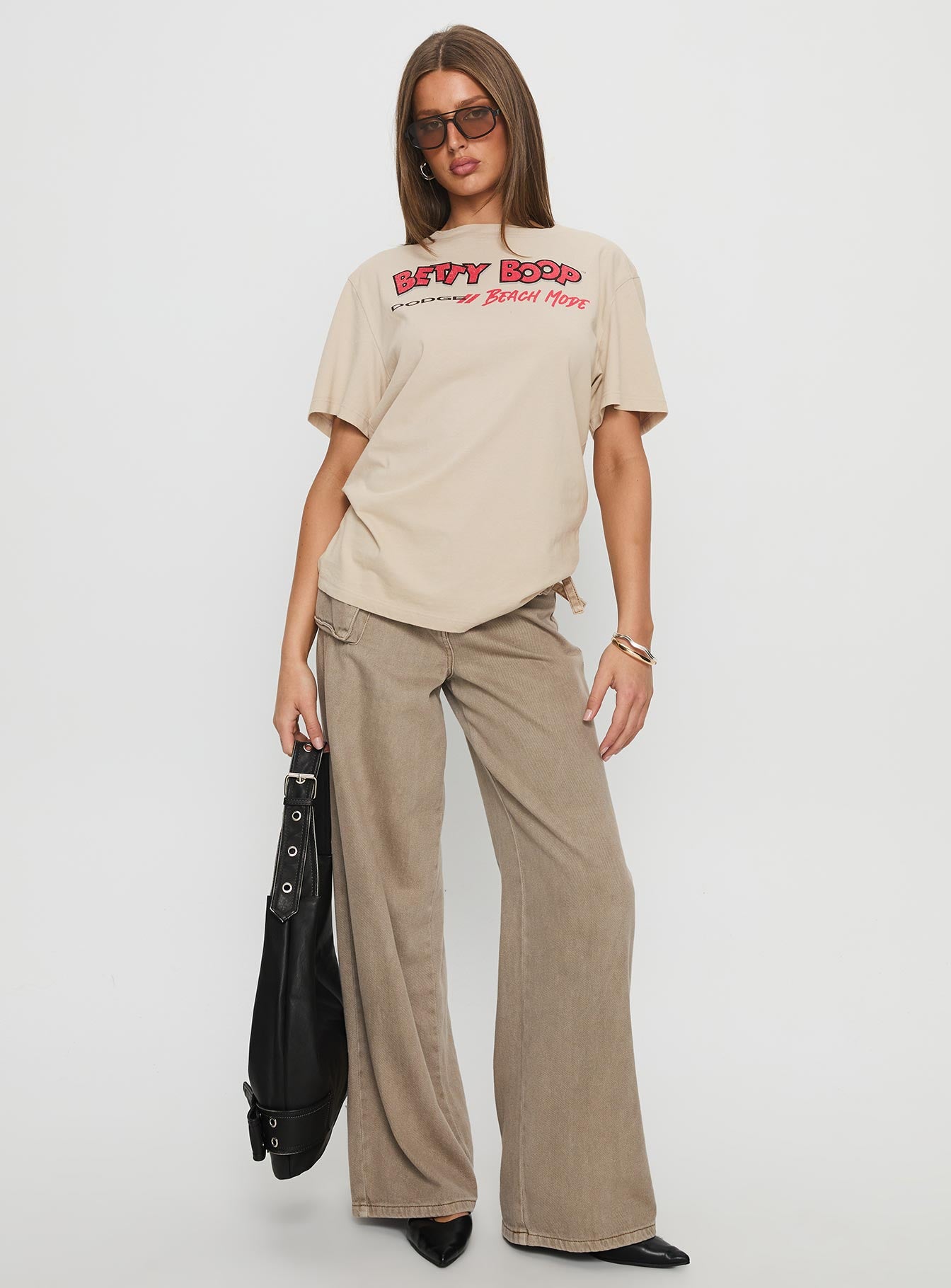 Betty Boop Beach Mode Oversized Graphic Top Washed White - Image 2
