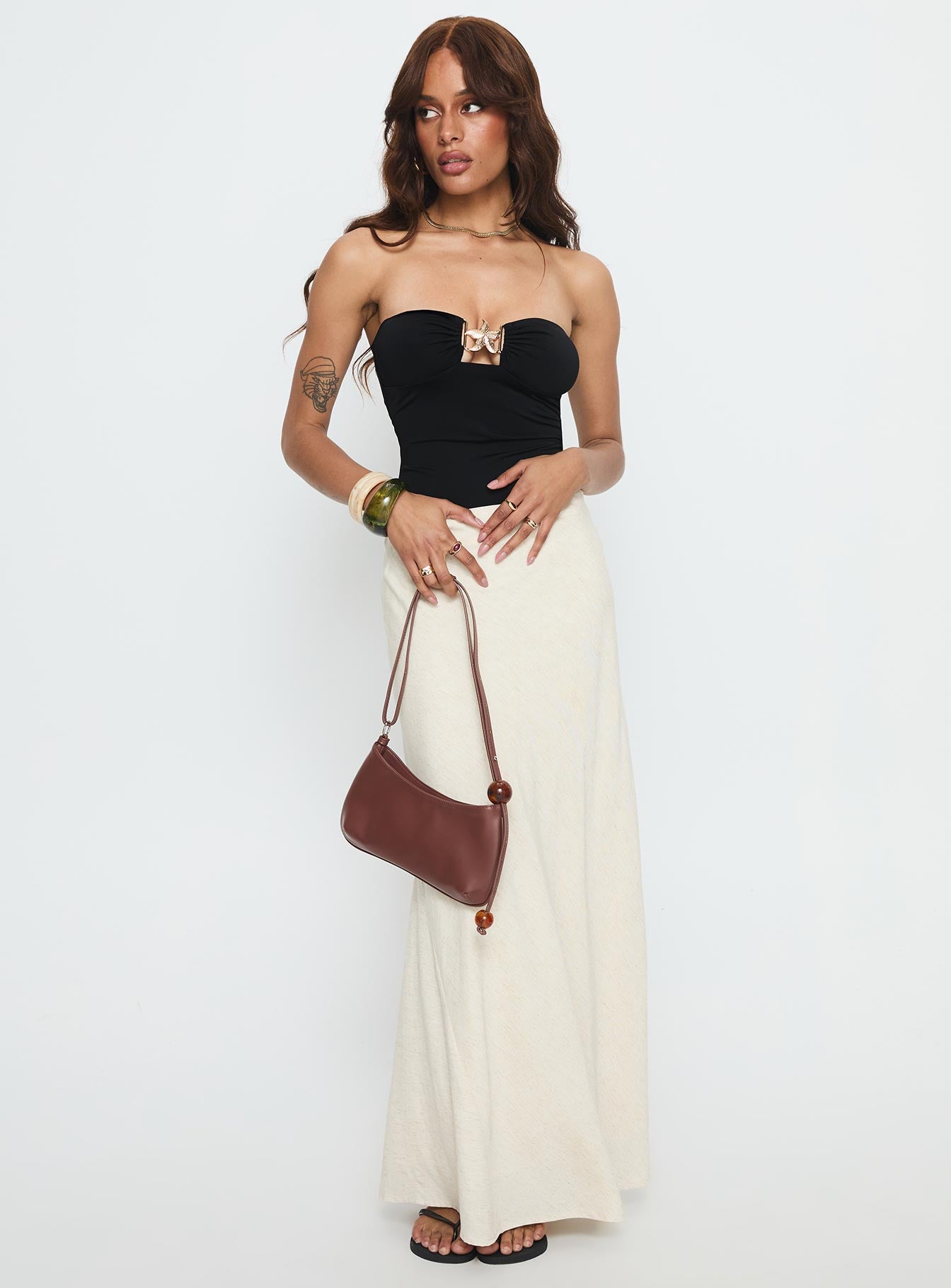 Jadea Strapless Hardware Detail Bodysuit Black - Image 2