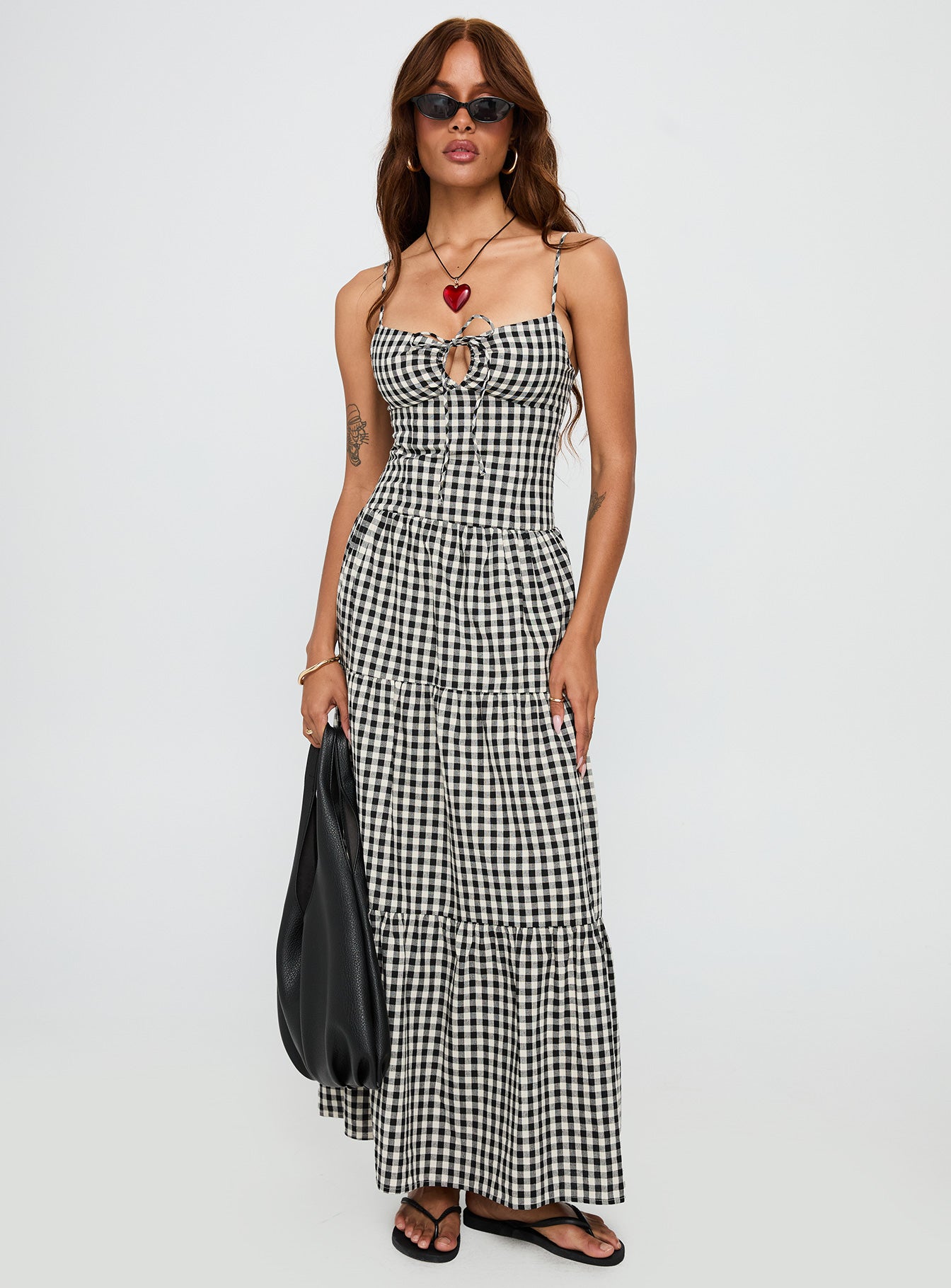 Avaleine Tiered Maxi Dress Black White Check - Image 2