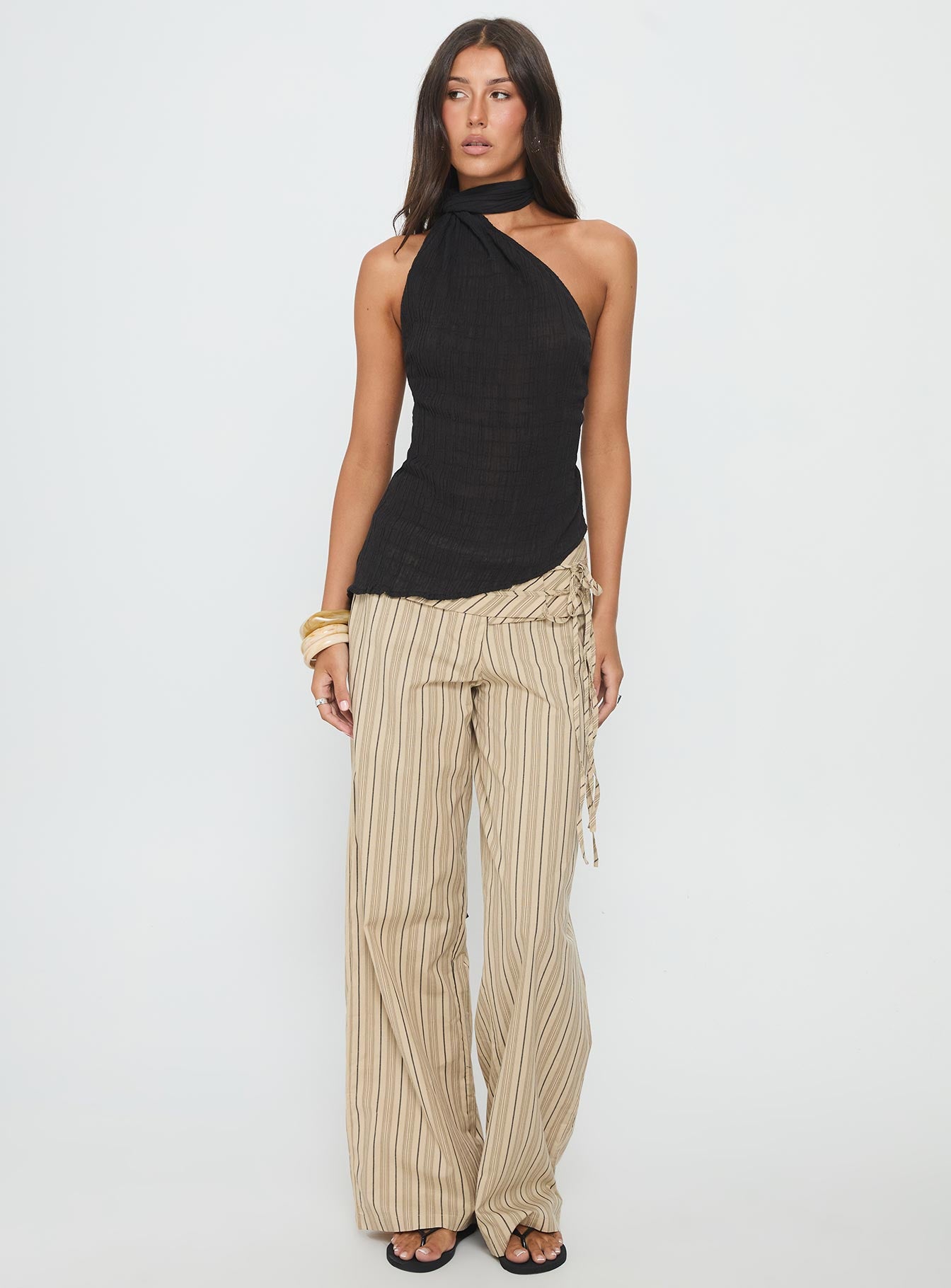 Yaleina One Shoulder Tie Scarf Top Black - Image 3