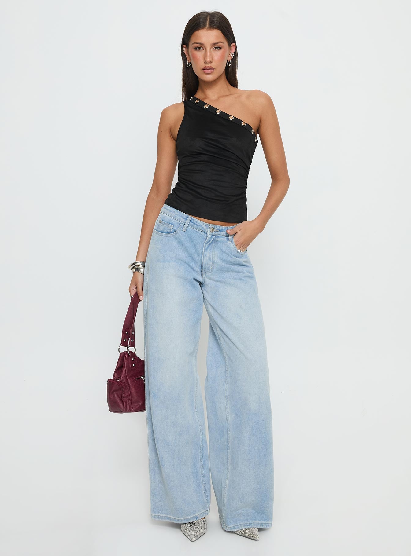 Sophy Studded One Shoulder Top Black - Image 2