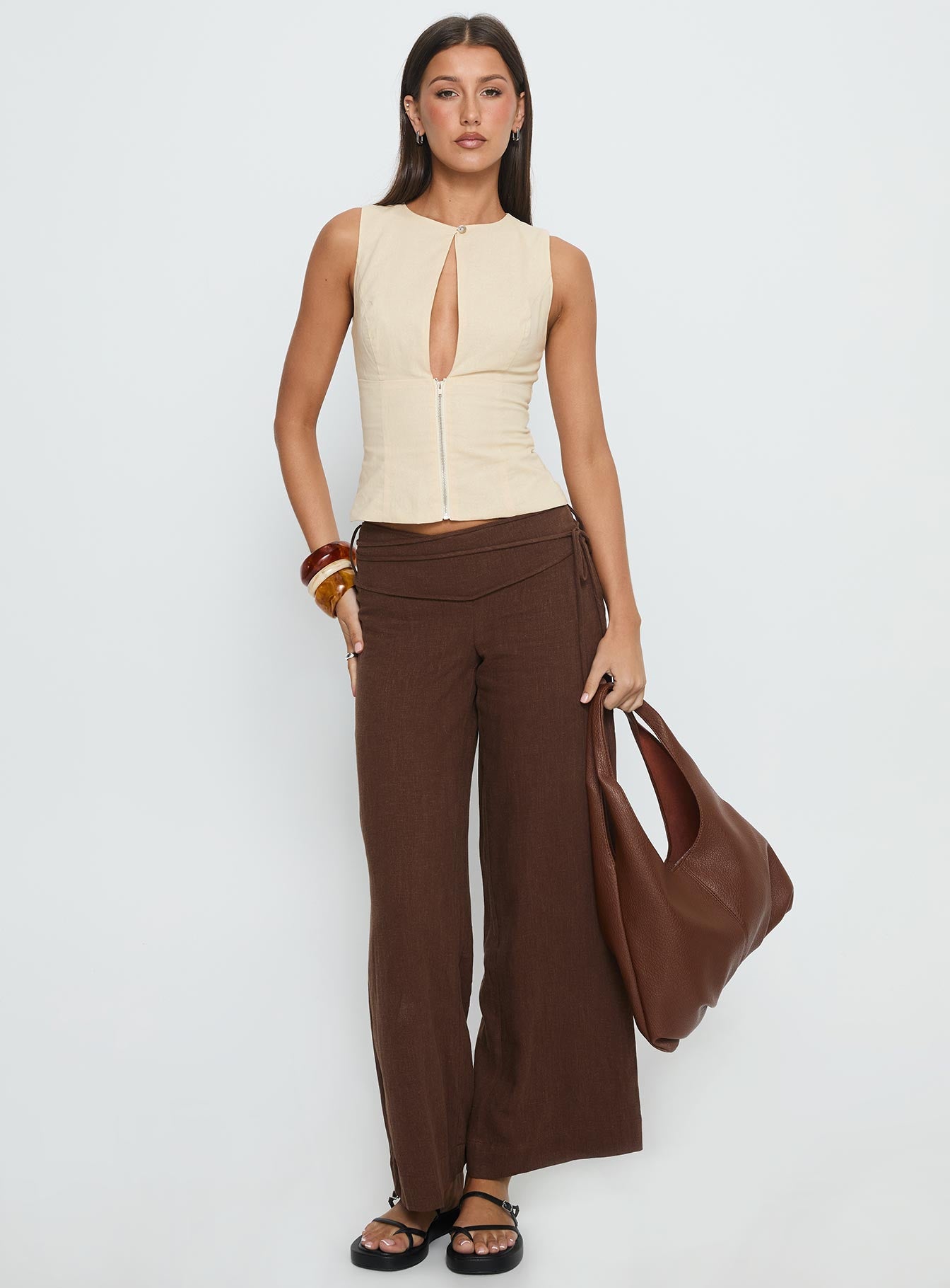 Silver Moon Linen Blend Tie Pants Brown - Image 3