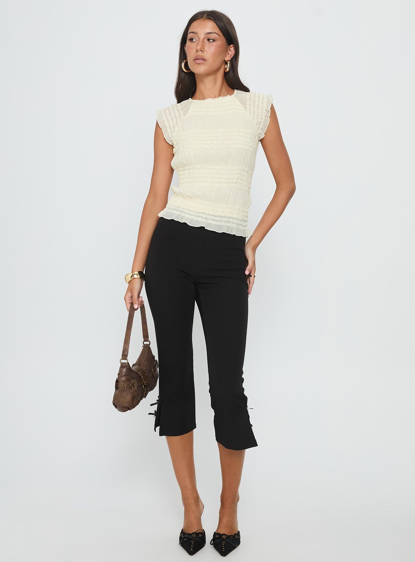 Talyn Cap Sleeve Frill Top Cream - Image 3