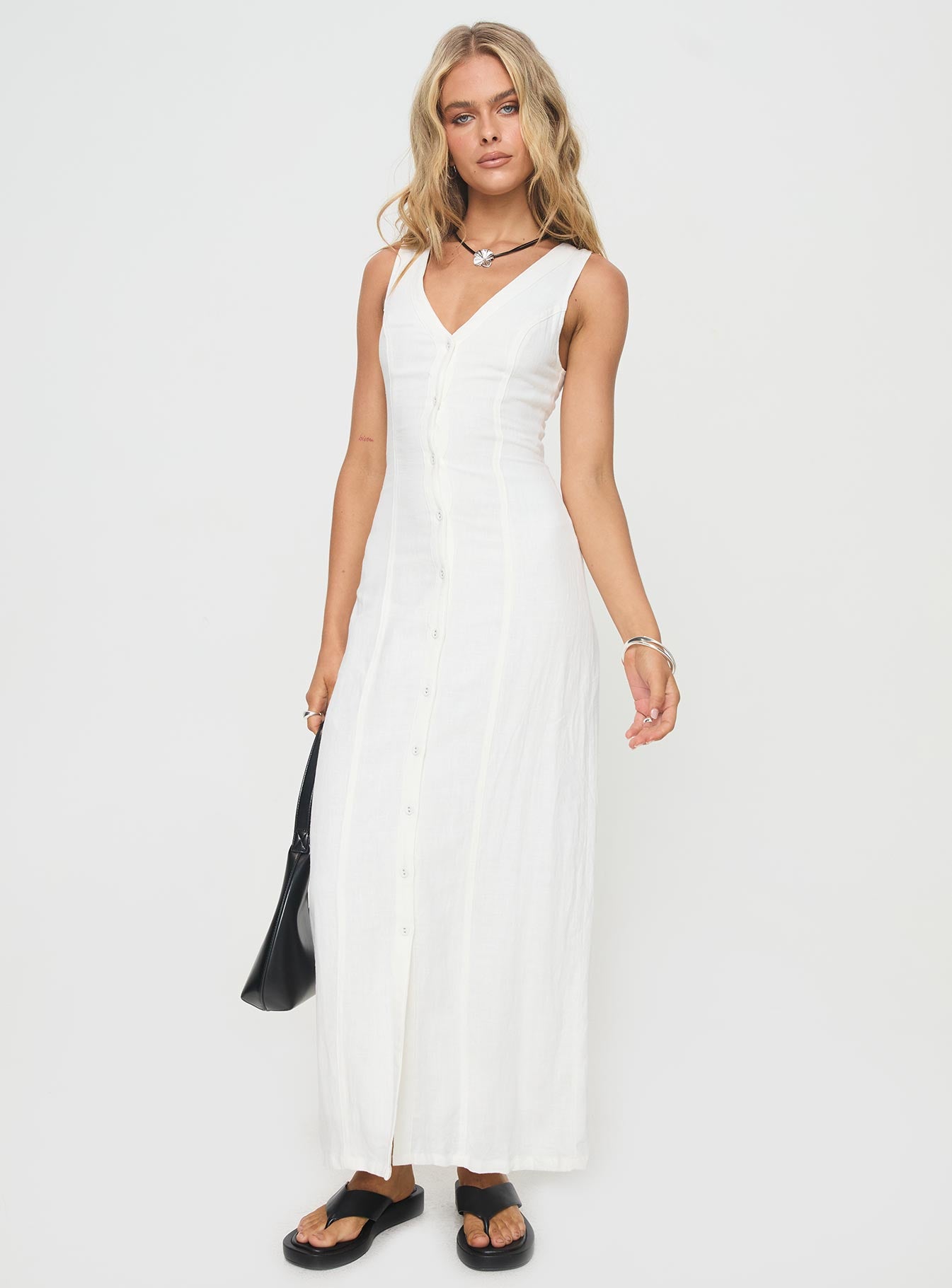 Summer Season Linen Blend Maxi Dress White - Image 3