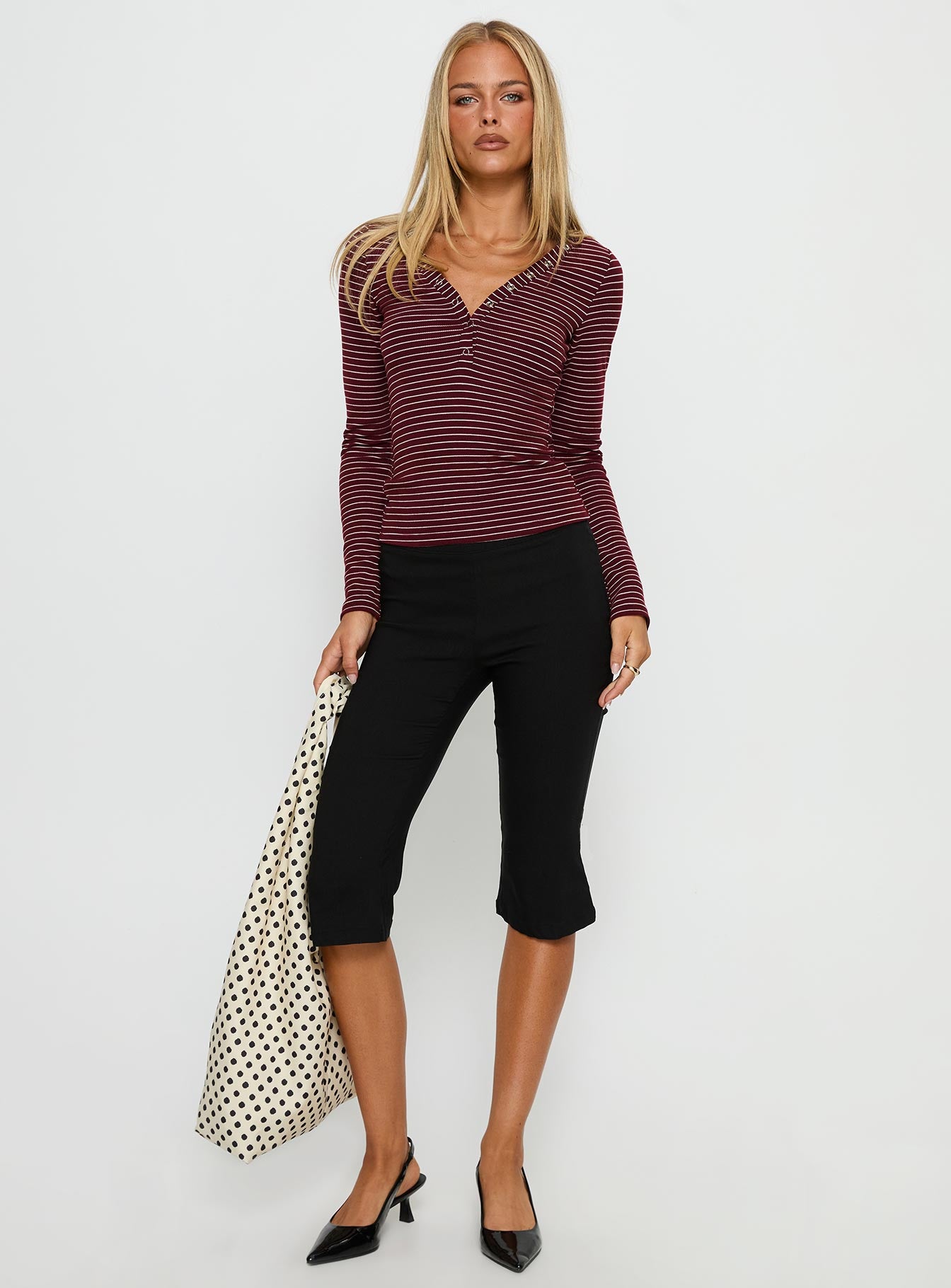 Georgeanna Button Up Long Sleeve Top Burgundy Stripe - Image 2