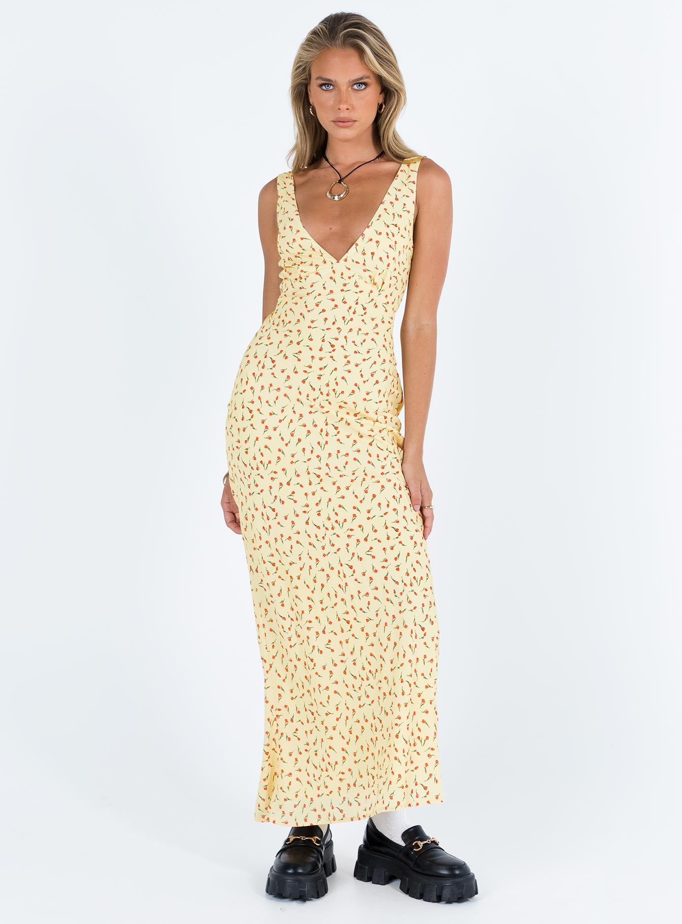 Nellie Maxi Dress Yellow Red Floral - Image 3