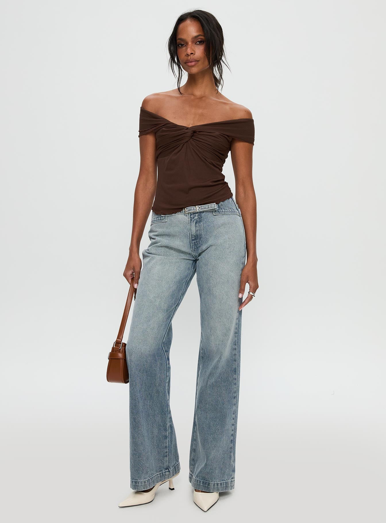 Suspiria Twist Off Shoulder Top Chocolate - Image 3