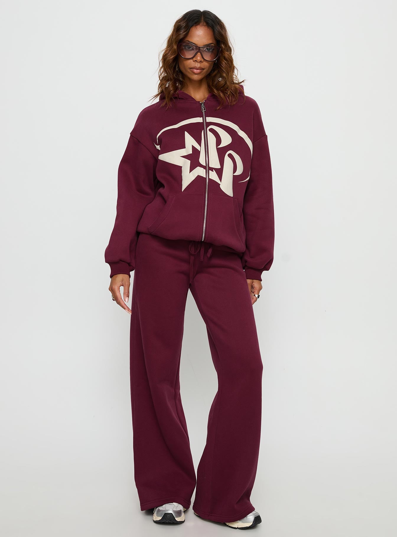 Princess Polly Stargirl Wide Leg Sweat Pants Burgundy - Image 3