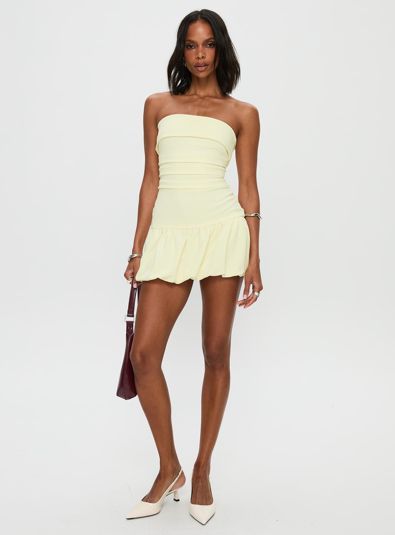 Mousse Strapless Mini Dress Lemon - Image 3