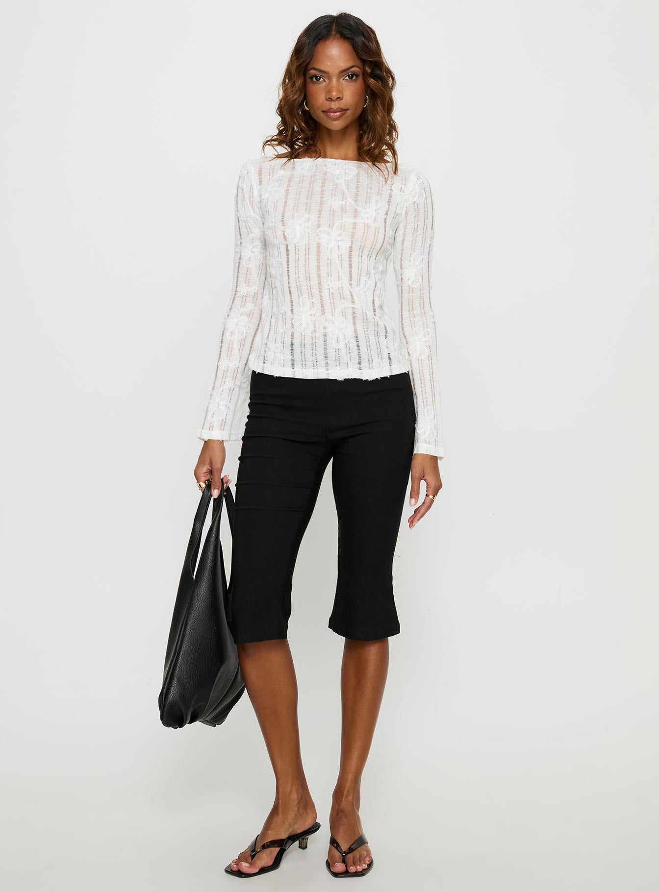 Devanie Sheer Long Sleeve Top White - Image 3