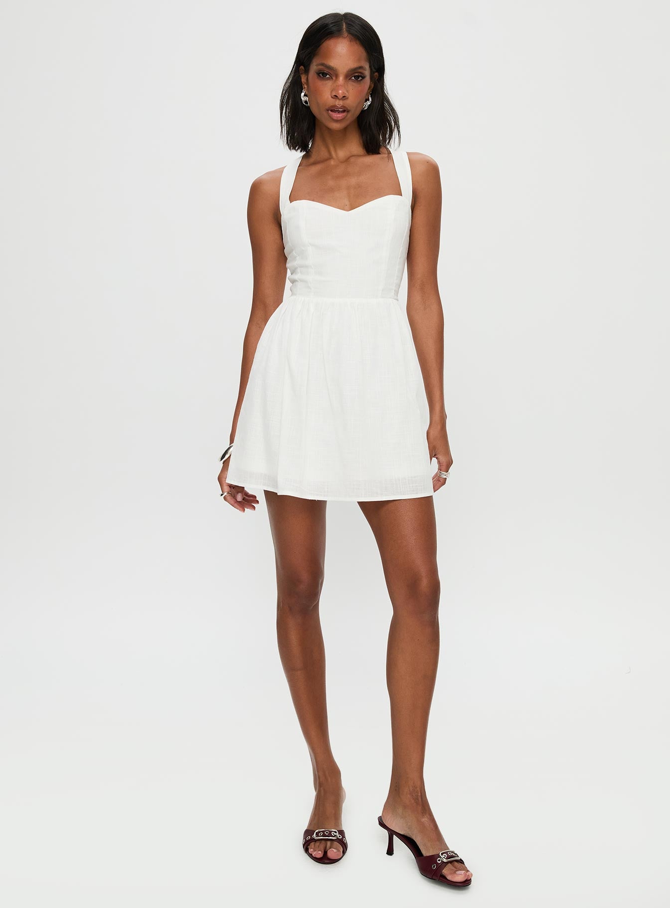 Zolena Halter Mini Dress White - Image 3