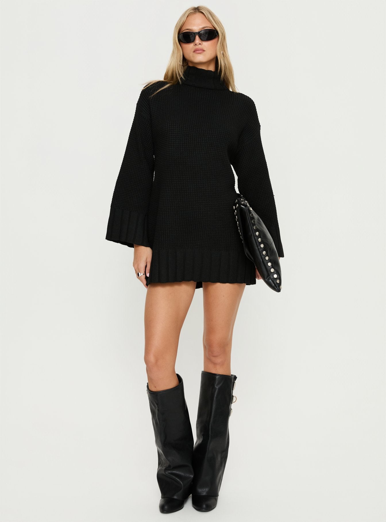 Tarin Long Sleeve Knit Mini Dress Black - Image 3