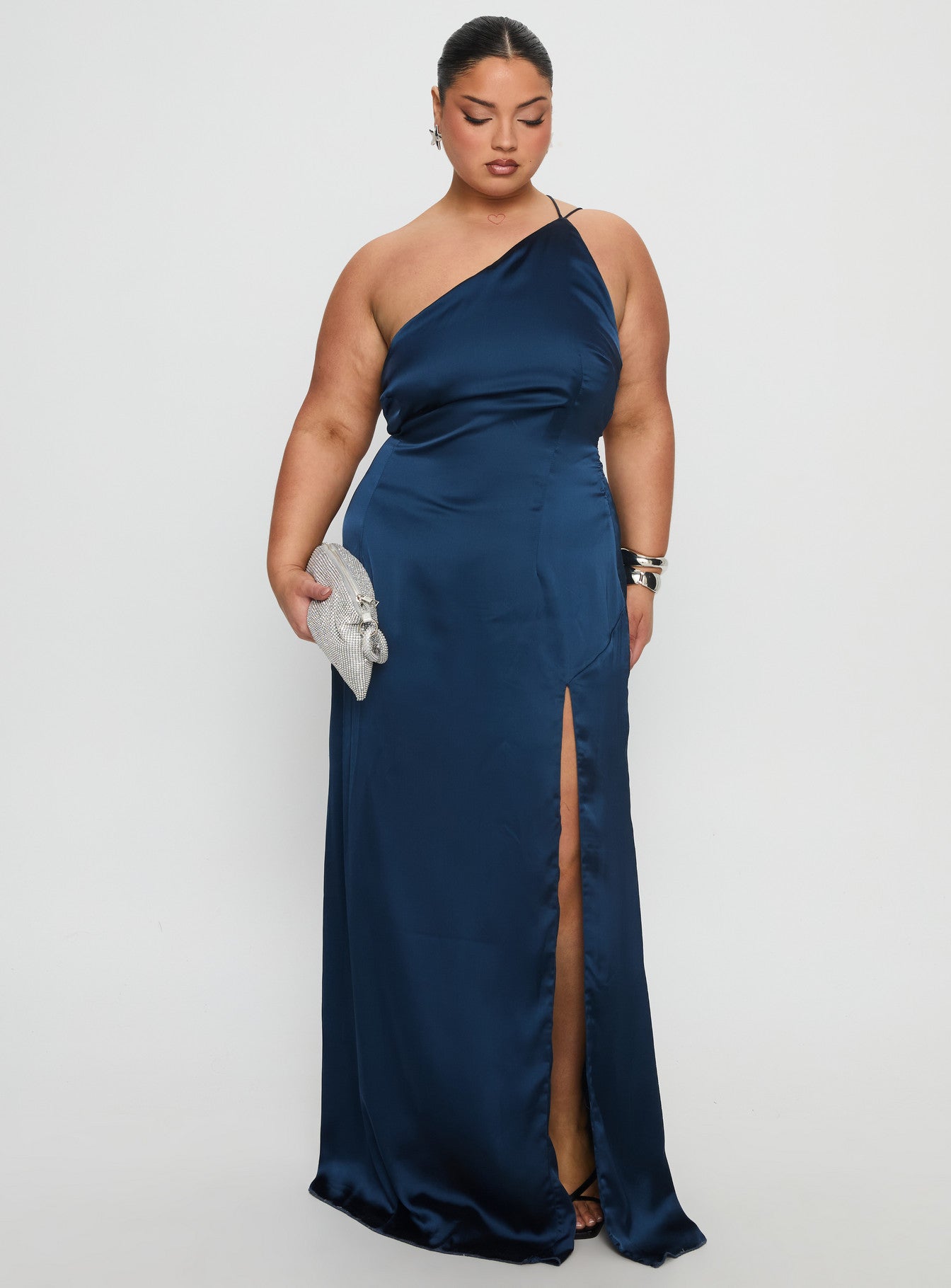 Kiss Of Life Satin Maxi Dress Navy Curve - Image 3