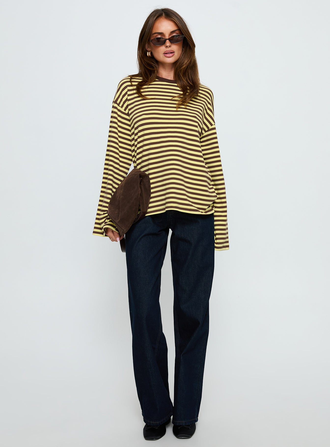 Settle Down Long Sleeve Top Yellow Brown Stripe - Image 3