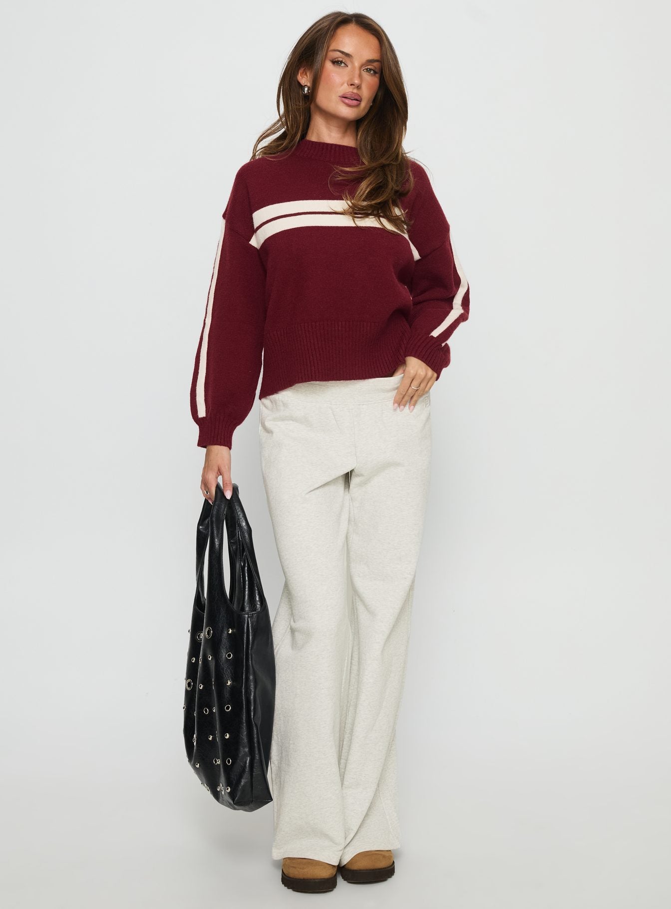 Catherin Crew Neck Knit Sweater Red White - Image 2