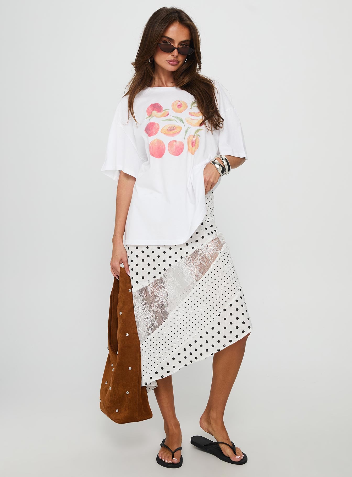 Sweet Peach Oversized Graphic Tee White - Image 3