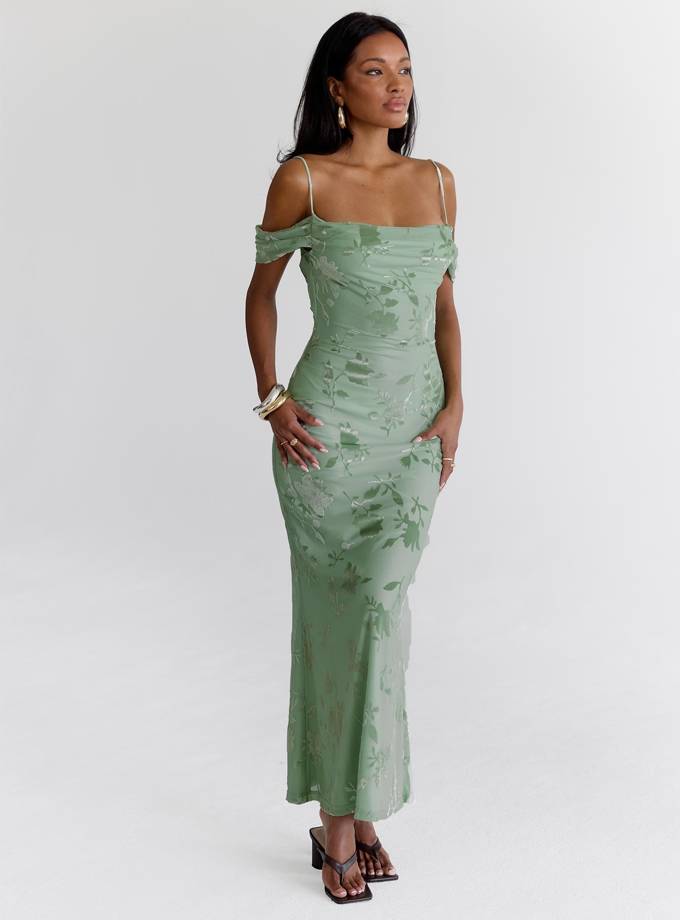 Green Gables Burnout Maxi Dress Sage - Image 2