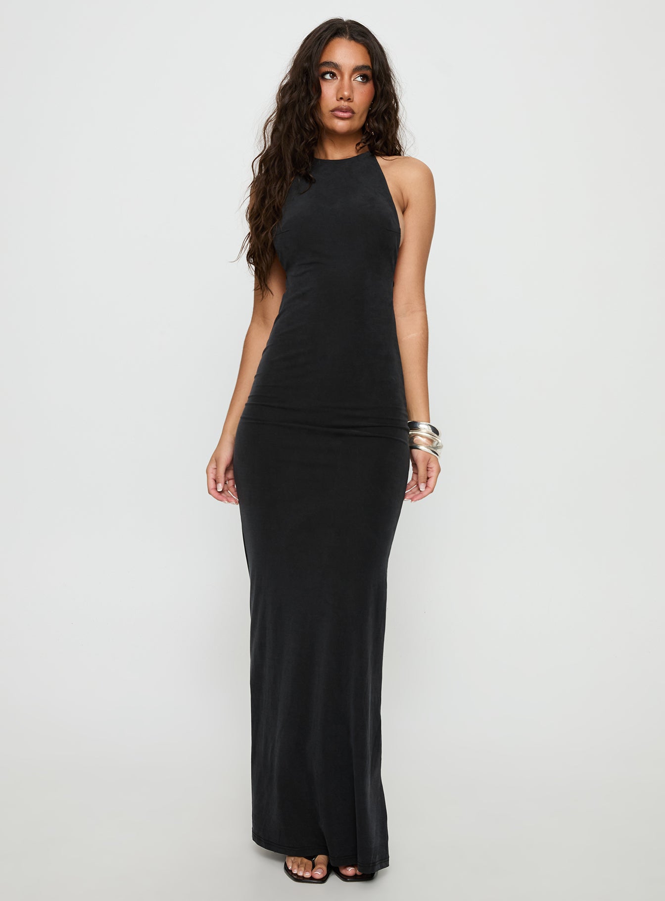 Rheanna Draped Backless Maxi Dress Black - Image 3