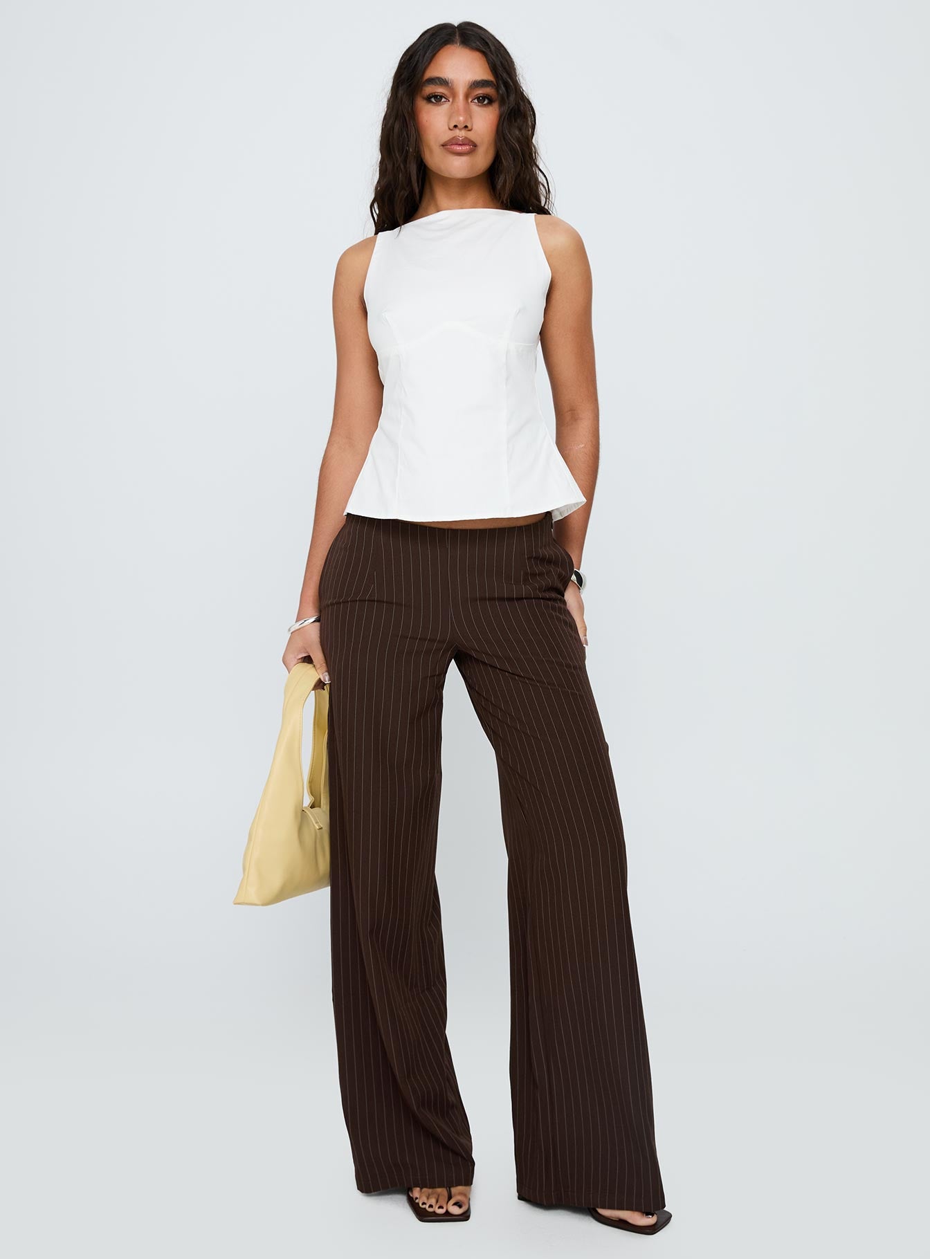 Khane Low Rise Wide Leg Pant Brown Pinstripe - Image 3