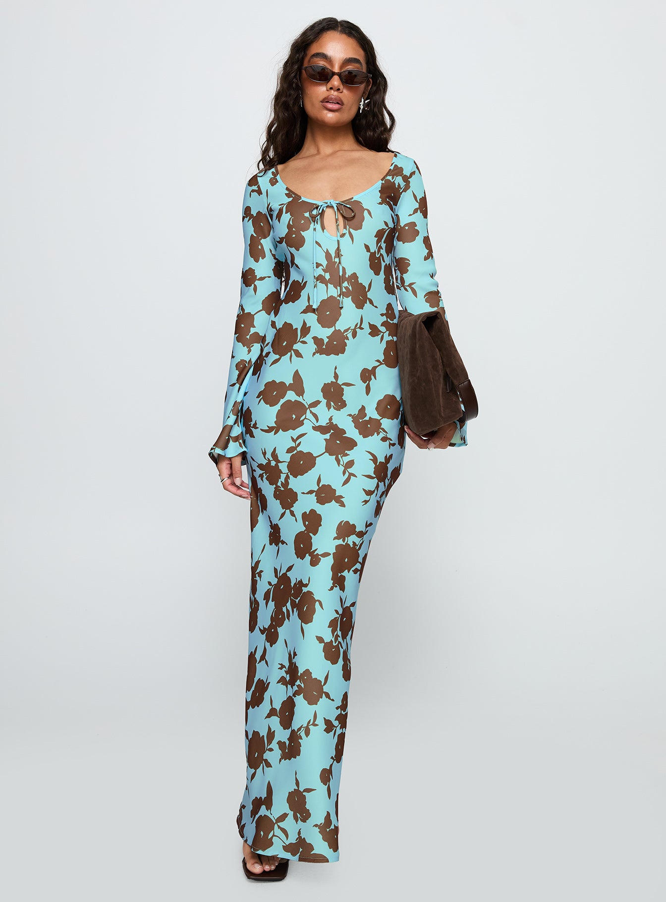 Elorie Long Sleeve Maxi Dress Blue Brown - Image 3